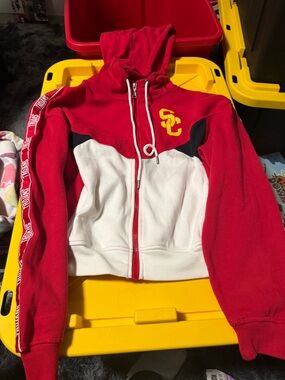 Red & White Hooded Zip USC Sweatshirt with Yellow Logo